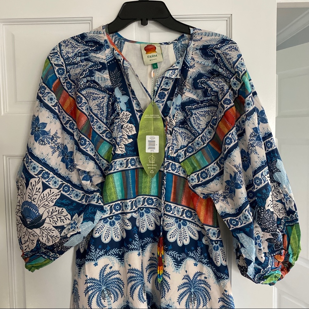 🎄 FARM Rio Blue Palms midi Dress - Picture 4 of 10